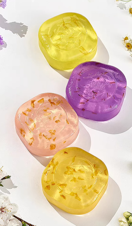 Petal-Infused Essential Oil Soap – Handmade Floral Scented Bars | Long-Lasting Bath Soap with Real Petals | 4 Botanical Scents: Lavender, Cherry Blossom, Chamomile, Jasmine