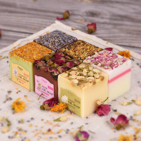 Handcrafted Floral Soap Set – 6 Natural Scents | Rose, Osmanthus, Jasmine, Lavender, Globe Amaranth & Chamomile | Luxurious Botanical Gift Box