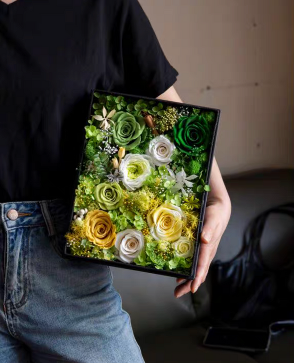 Preserved Rose Flower in Windowed Faux Leather Box – Dried Flower Bouquet Gift Box for Mother's Day or Birthday – Creative Floral Gift